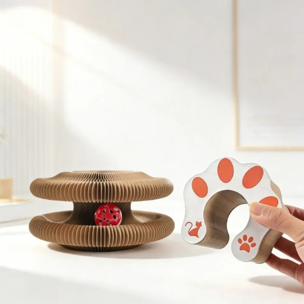 Accordion Magic Cat Scratching Board, Foldable Cat Scratcher with Bell Ball